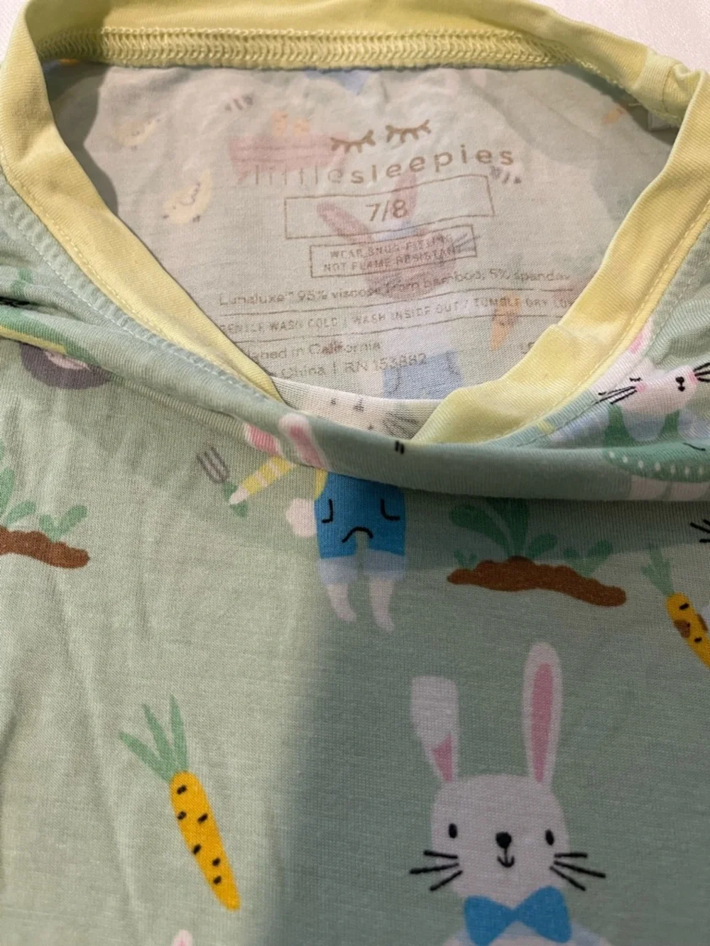 Little Sleepies Green Bunny Farm Pajama Set with Yellow Accents